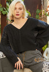 V-Neck Long Sleeve Twist Knit Contrast Pullover