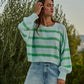 Lime Green Striped Cropped Sweater