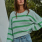 Lime Green Striped Cropped Sweater