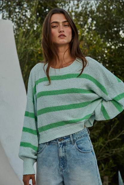 Knit Sweater Striped Crewneck Long Sleeve Top