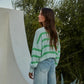 Lime Green Striped Cropped Sweater