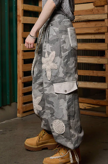 Grey Camo Floral Patch Pant