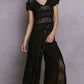 Lace elastic band wide leg pants