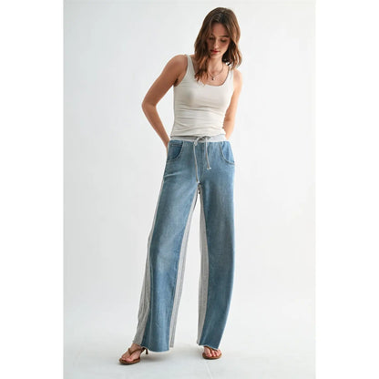 High Rise Wide Denim Contrast