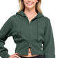 Fleece Relax Fit Cropped Two Way Zip up Hoodie