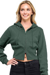 Fleece Relax Fit Cropped Two Way Zip up Hoodie
