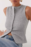 Ribbed Buttoned tank top crewneck vest -