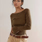 Ladies Solid Color Bell Long Sleeves Top