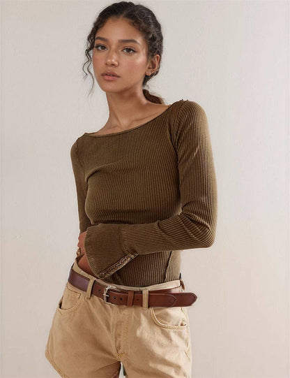 Ladies Solid Color Bell Long Sleeves Top