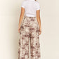FRONT TIE SMOCKED HIGH WAIST TIE DYE PRINTED PALAZZO PANTS