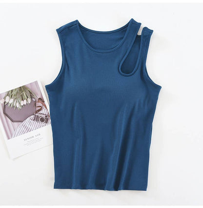 Rib Knit Tank with Shoulder Cutout