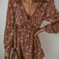 Boho Floral Ruffled Puff Sleeve V Neck Mini Dres