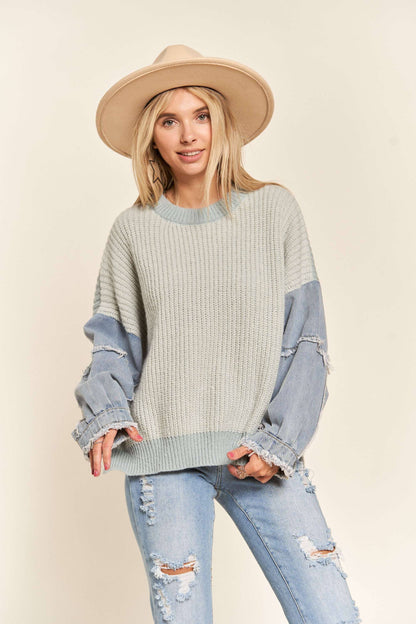 DENIM SLEEVE SWEATER