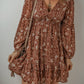 Boho Floral Ruffled Puff Sleeve V Neck Mini Dres