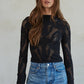 Knit Seamless Jacquard Mock Neck Long Sleeve Top