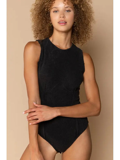 Bust Binding Ribbed Sleeveless Bodysuit
