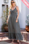 RUFFLE V NECK MAXI DRESS