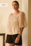 Plus Solid Poplin Smocked Blouse