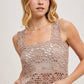 SHEER CROCHET SLEEVELESS SQAURE NECK TOP