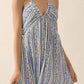 Floral-Stripe Tie-Back Maxi Halter Dress