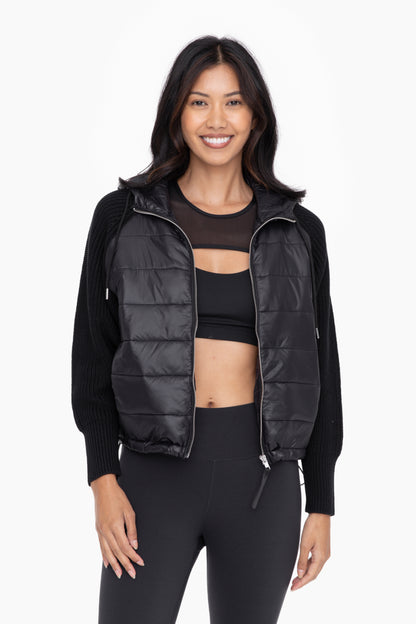 Nylon & Knit Zip-up Hoodie Jacket image 0