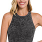 High-neck Racerback Premium Washed Crop Tank