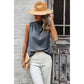 Button Trim Layered Collar Sleeveless Blouse