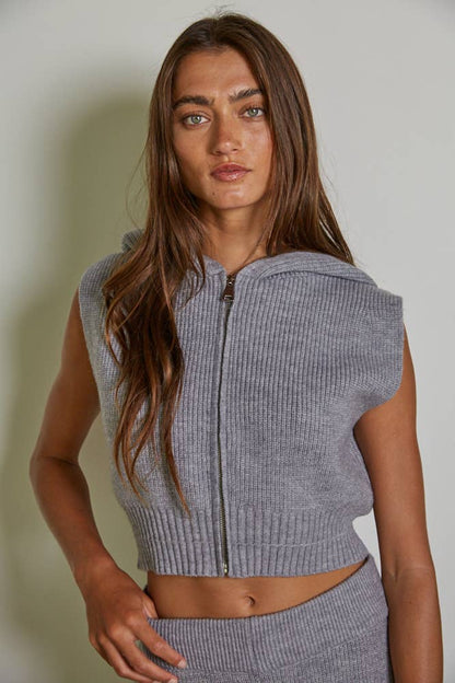 Knit Sweater Ribbed Zip-Up