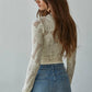 Knit Seamless Jacquard Mock Neck Long Sleeve Top
