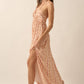 Floral-Stripe Tie-Back Maxi Halter Dress