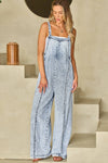 Exposed Seam Wide Leg Denim Romper