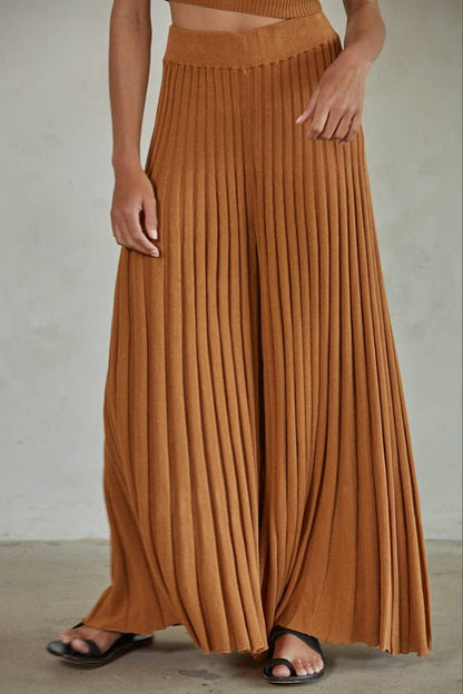 Knit Acrylic Sweater Ribbed Flare Pants