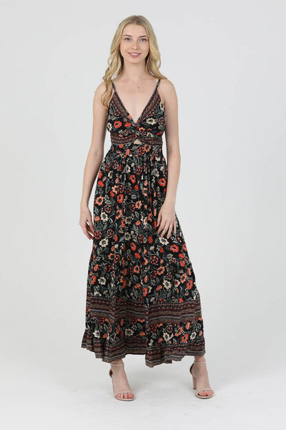 V NECK TWIST FRONT MAXI DRESS WITH CUTOUT