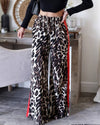 Street Leopard Print Side Striped Straight Pants